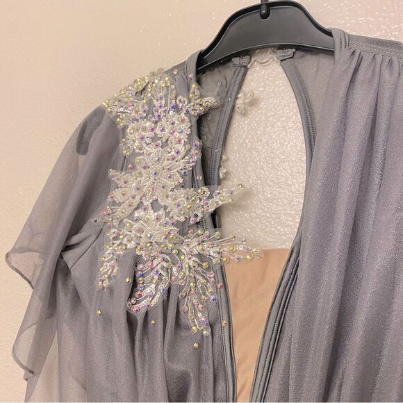 Glamour solo custom dance costume gray lyrical flutter sleeve SA-Small adult - Picture 7 of 14
